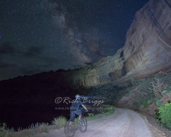 Biking at night on the Shafer Trail in Canyonlands National Park